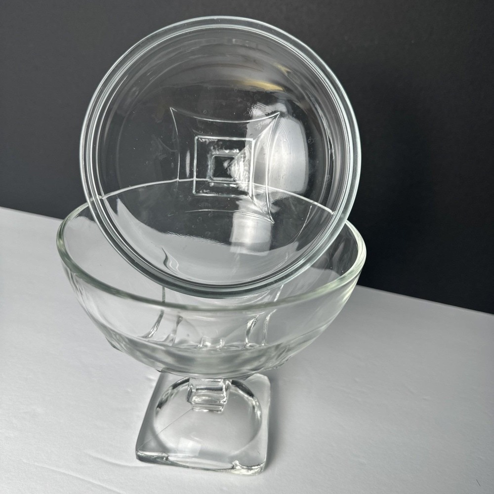 VTG Hazel Atlas Colony Clear Square Footed Glass Candy Dish Preserve Bowl w/ Lid - Picture 4 of 16